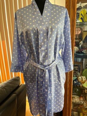 Polka Dot Satin Robe for Women - Light Blue